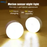 USB Motion Sensor Light Bedroom Night Light Rechargeable